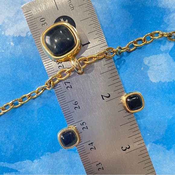 EDFORCE IP GOLD PLATED CHAIN BLACK PENDANT NECKLACE EARRINGS SET STAINLESS STEEL - Picture 3 of 11